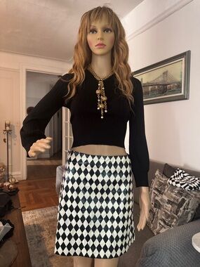 Black & White Diamond-Print A-Line Skirt